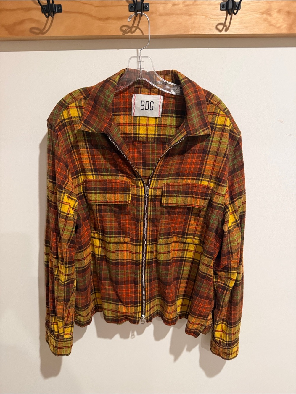 BDG Plaid Zip Jacket in Yellow, Brown & Green